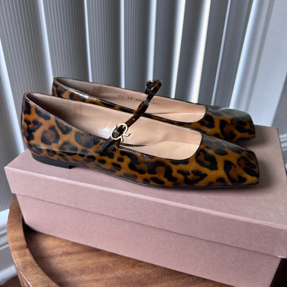 Gianvito Rossi Christina Leopard Print Leather Mary Jane Flats